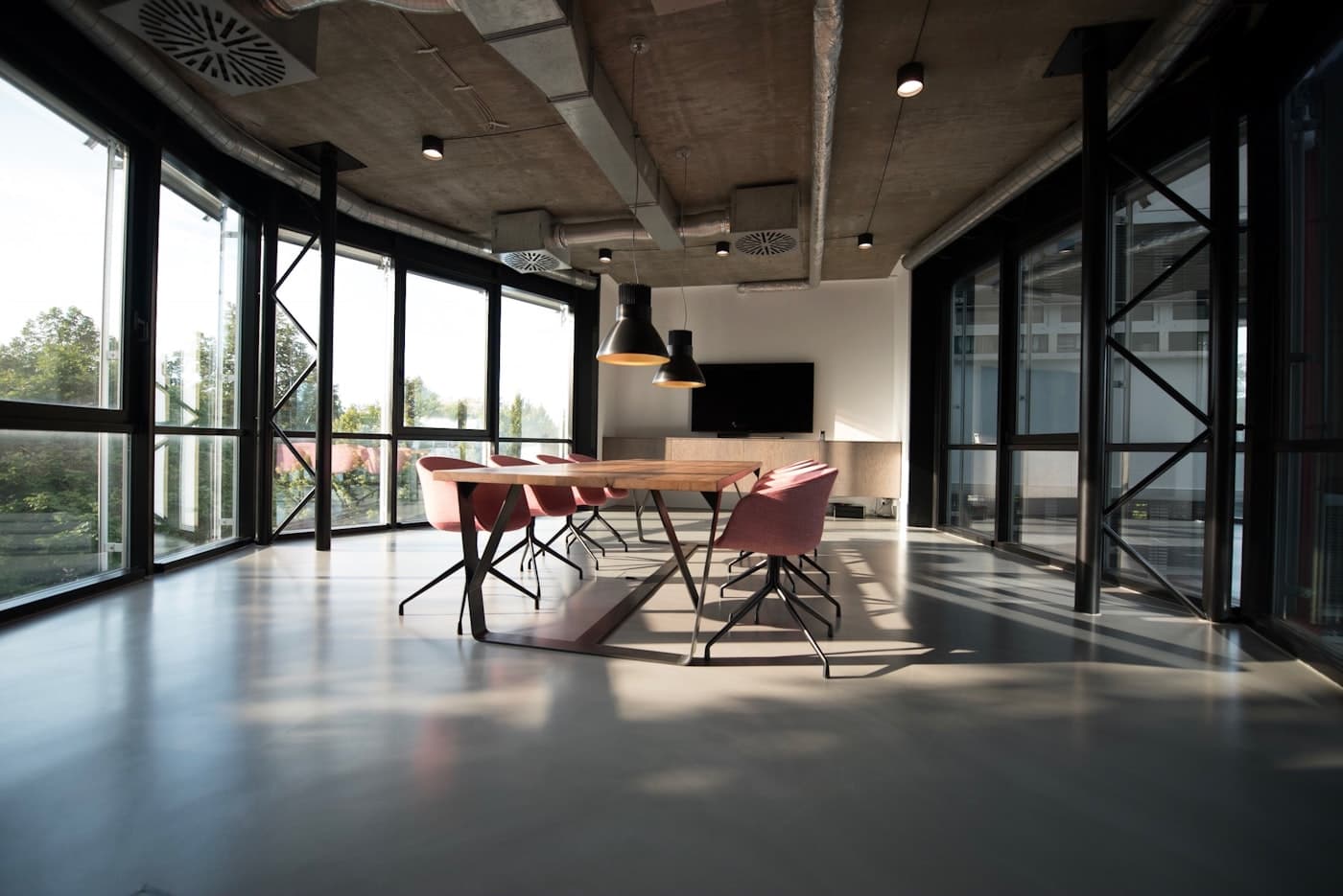 Finished office suite buildout with modern workstations